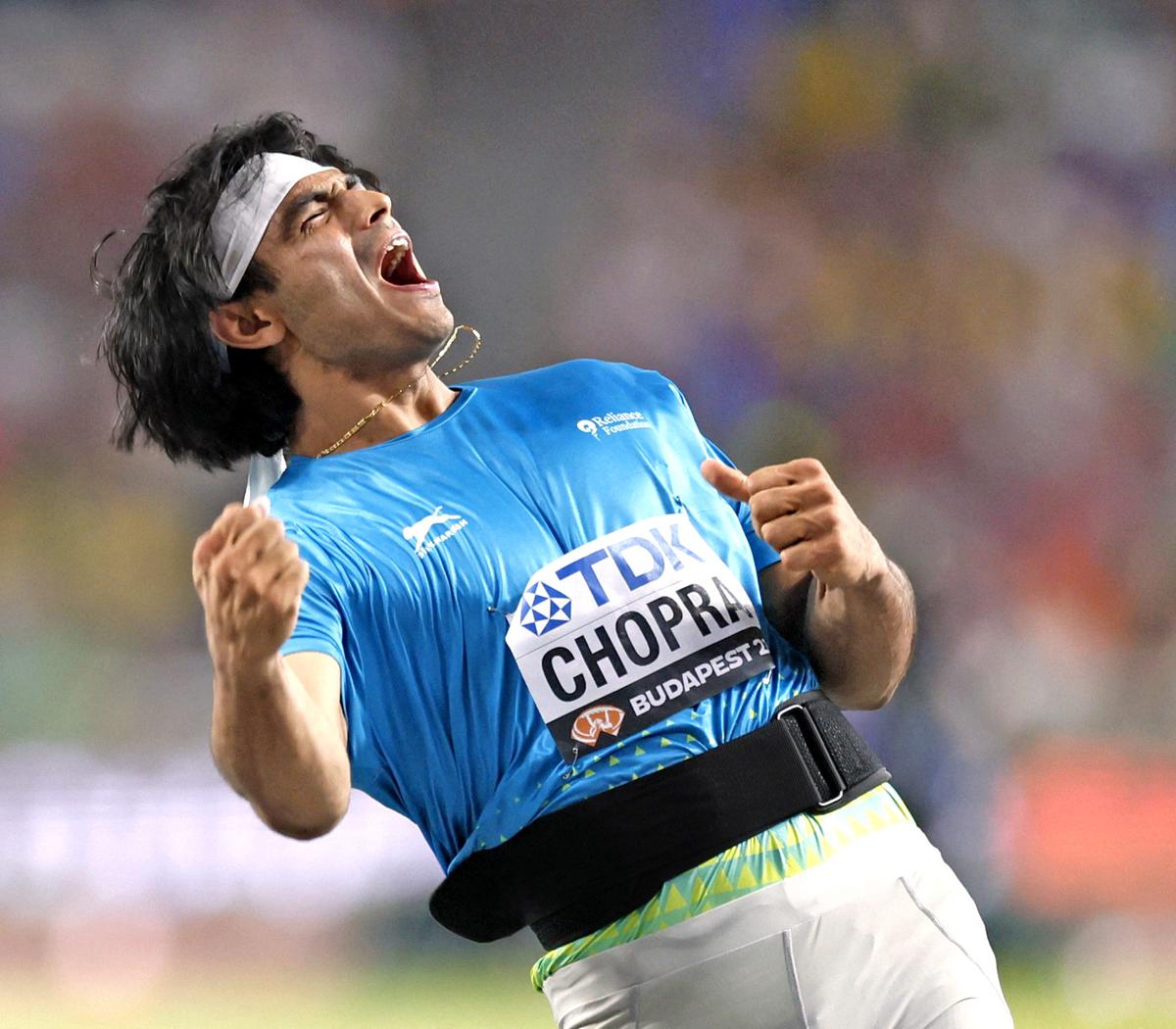 Neeraj Chopra reacts during the men’s javelin throw final at the 2023 World Athletics Championships