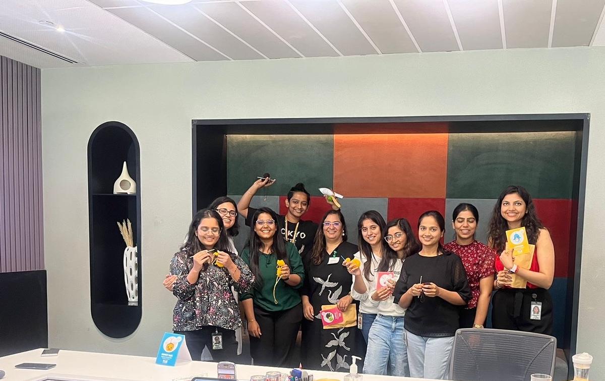 Kanchan Vaidya with participants at a crochet workshop 