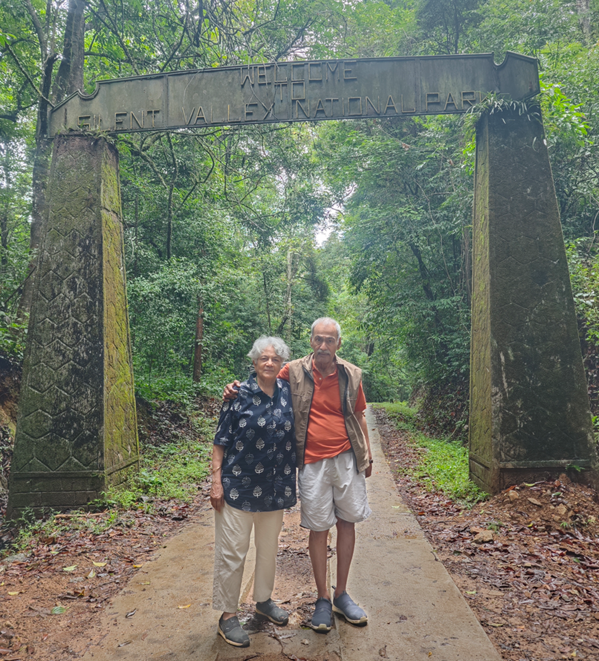 Sudha Mahalingam with her husband at Silent Valley National Park in Kerala