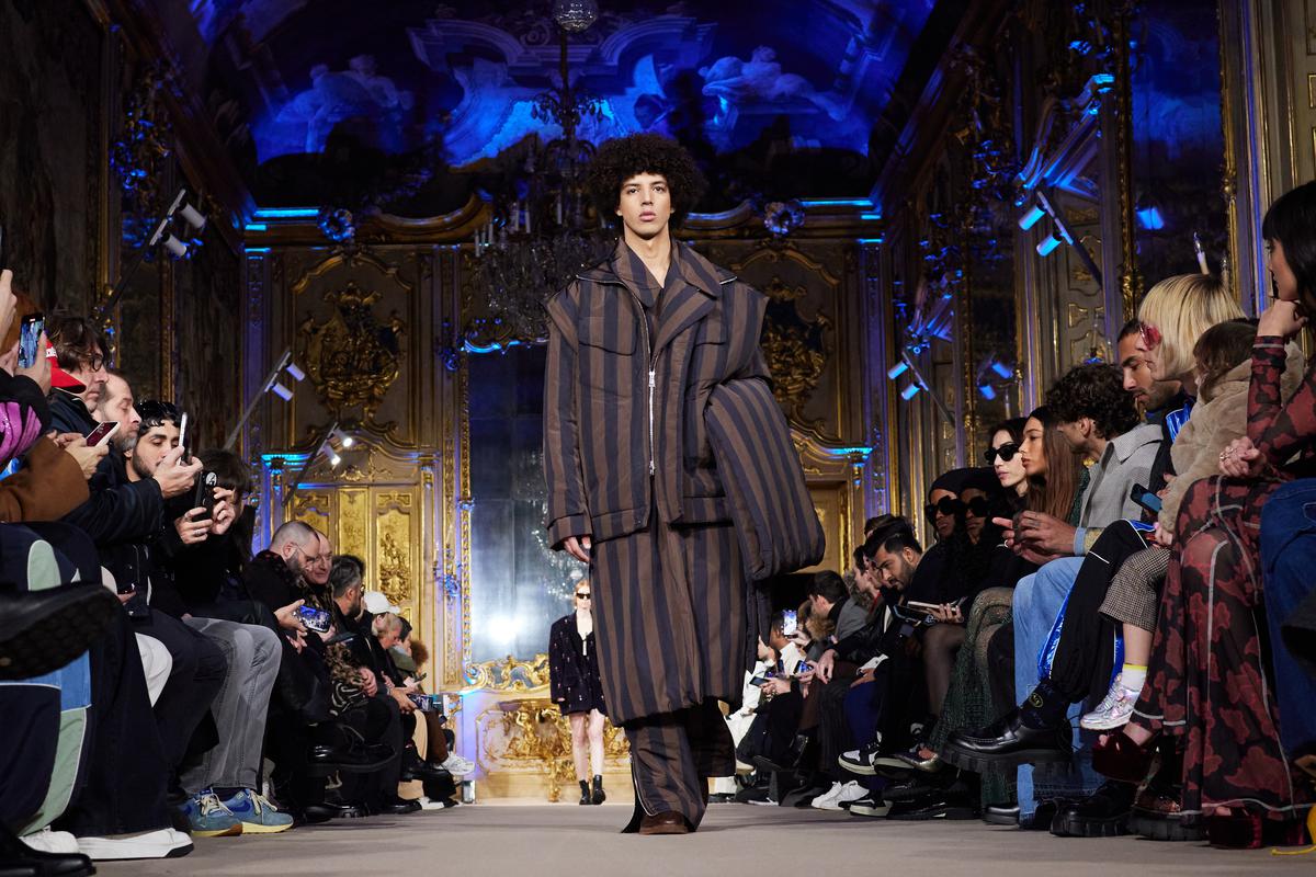 A model walks the runway at the Dhruv Kapoor fashion show during the Milan Menswear Fall/Winter