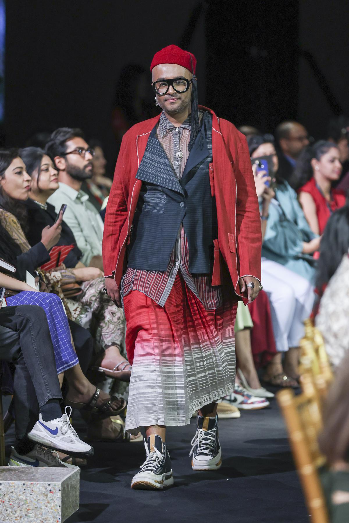 A model walks the ramp for Urvashi Kaur at Lakmé Fashion Week 2024 