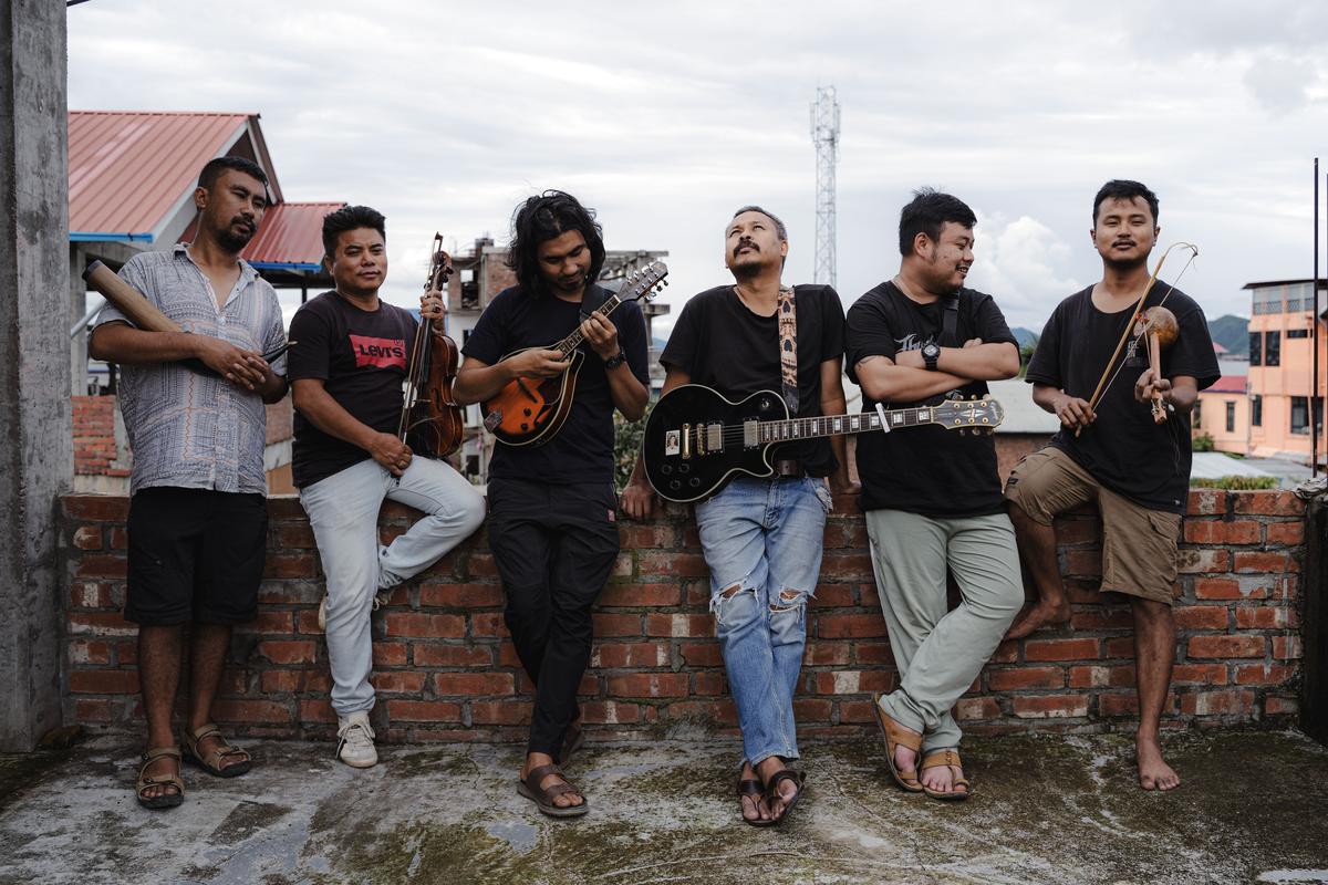 Akhu Chingangbam (third from right) with his band