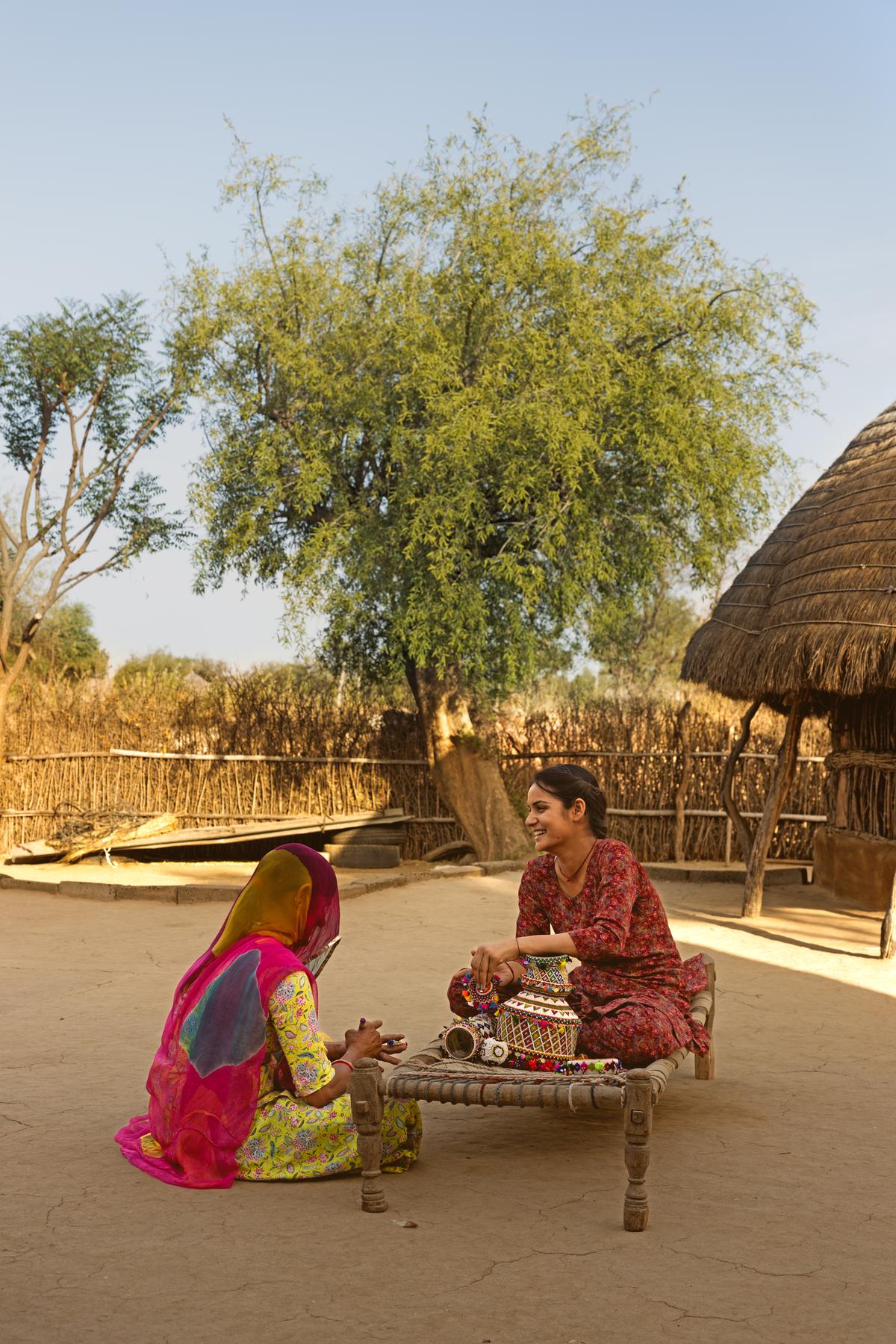 Beadwork techniques are passed down from a mother to her daughter 