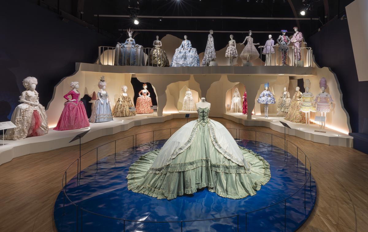 The exhibition’s final room filled with contemporary fashion inspired by Marie Antoinette