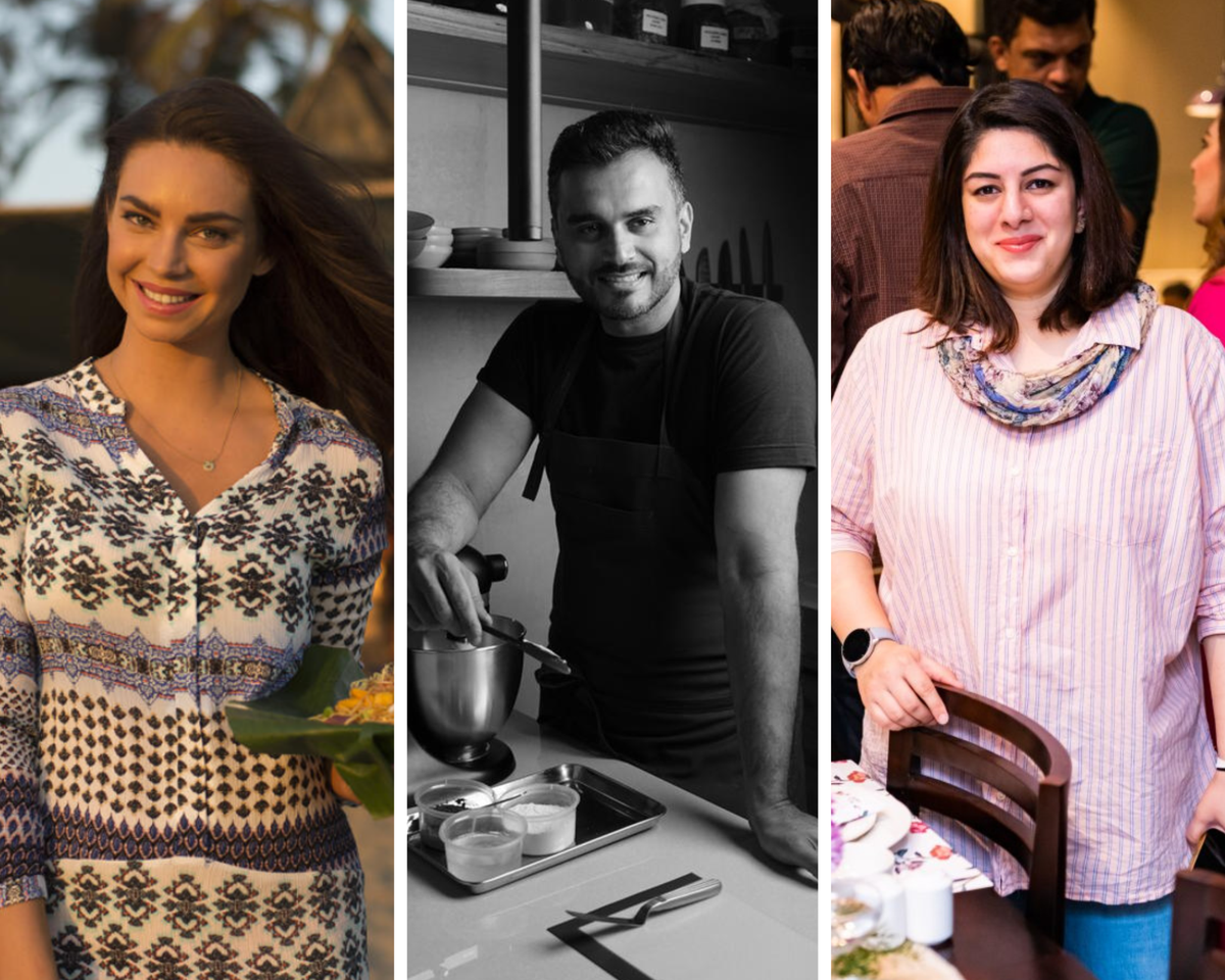 (L-R) Australian celebrity chef Sarah Todd, Mohib Farooqui, the chef-owner at Accentuate Food Lab, and Azmat Ali Mir, founder of Kashmiri restaurant Sarposh in Bengaluru, were guests on Speak Greasy