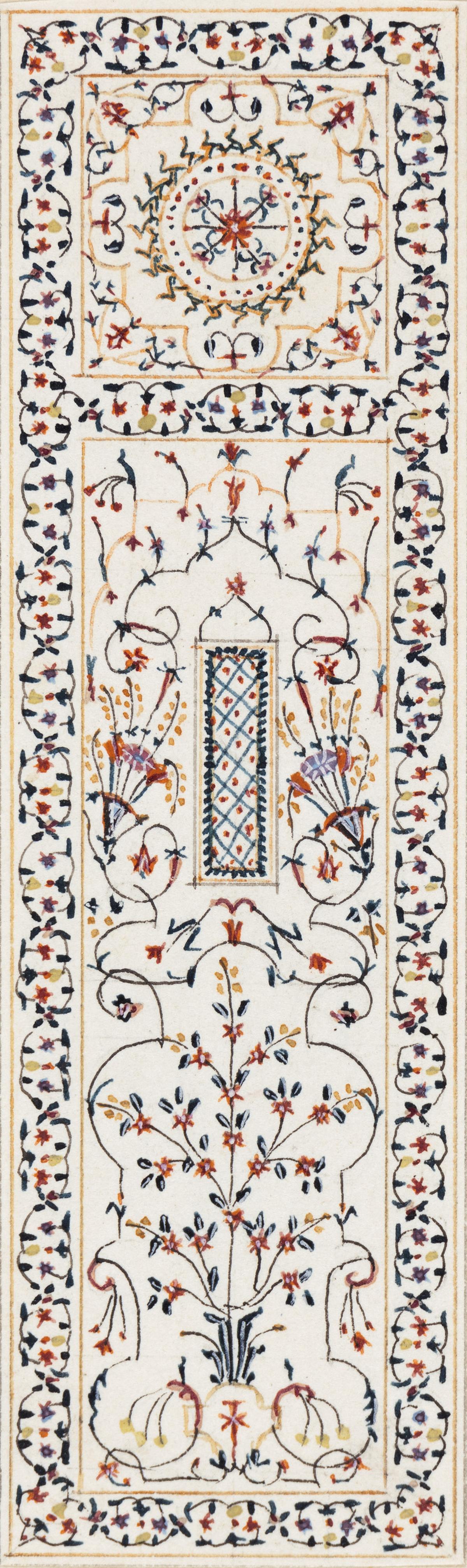 O topo do cenotáfio de Shah Jahan por um artista de Agra (Company School) O topo do cenotáfio de Shah Jahan por um artista de Agra (Company School)