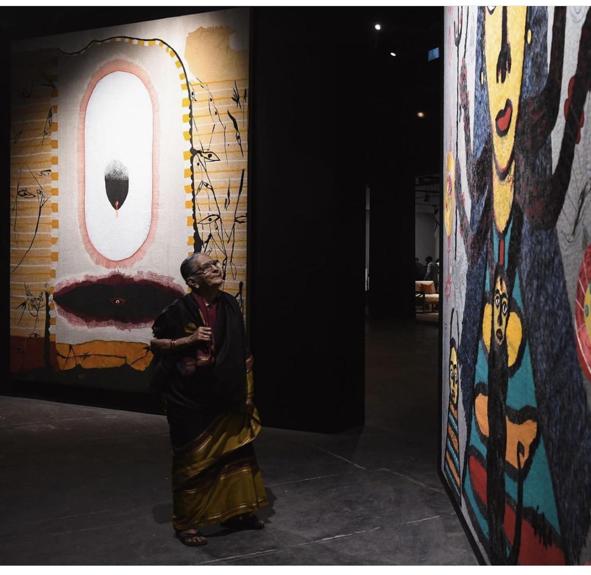 Madhvi Parekh in front of one of her ‘translated’ paintings