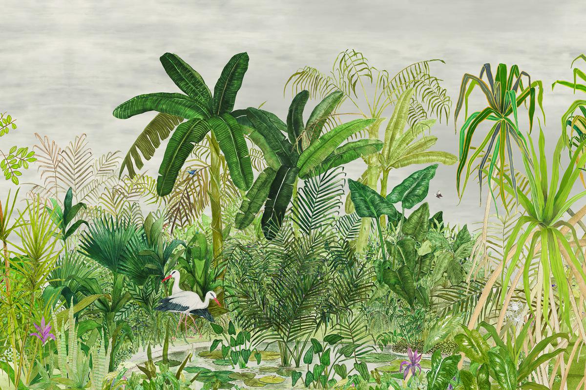 Storks and banana plants in the Wild Garden Panorama