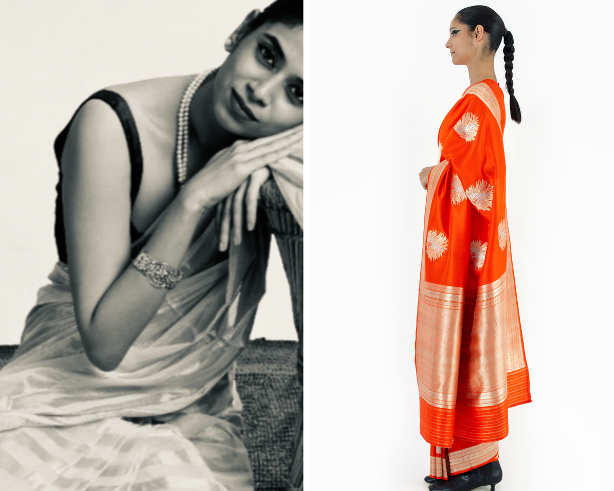 Yali’s Venkatagiri sari and (right) a design from raw Mango