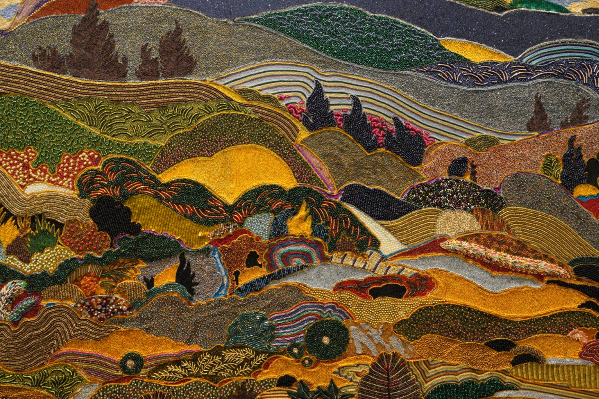 चाणक्य स्कूल ऑफ क्राफ्ट की कढ़ाई का पास से चित्र