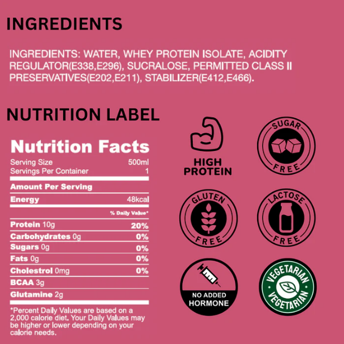 Nutritional value of  Aquatein protein water 