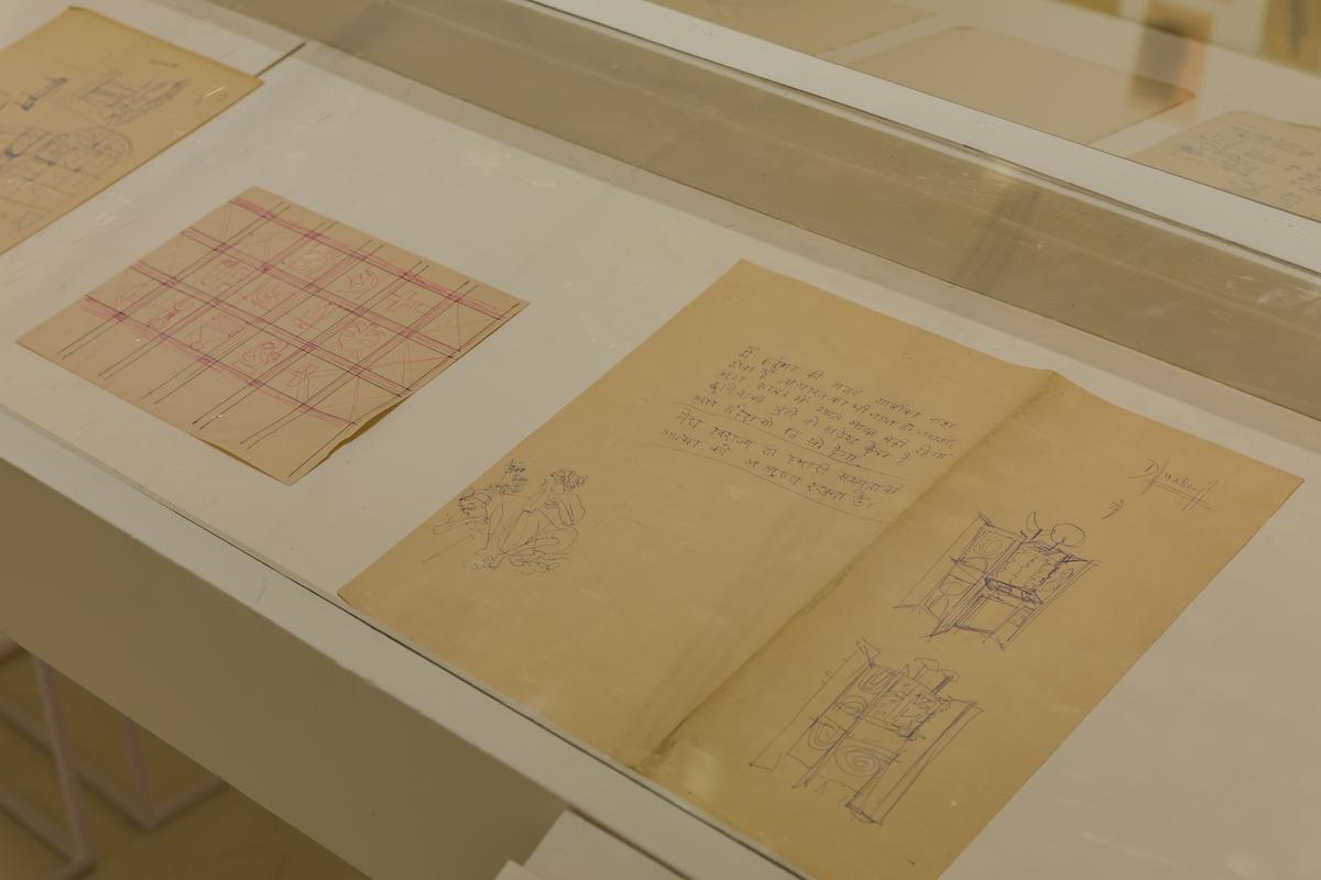 Preparatory sketches for the Gandhi Darshan mural (1969). Ballpoint pen on paper Preparatory sketches for the Gandhi Darshan mural (1969). Ballpoint pen on paper