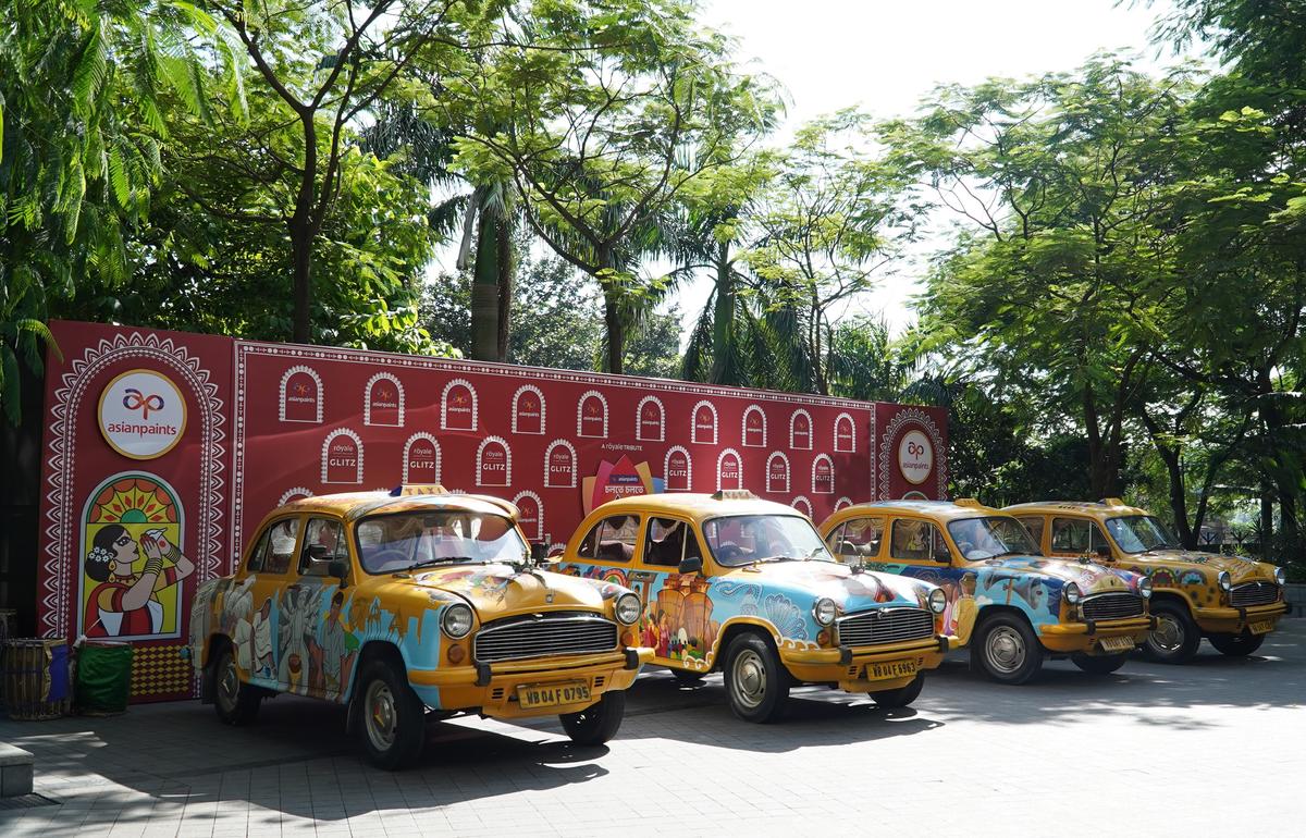 Yellow cabs decorated by artists