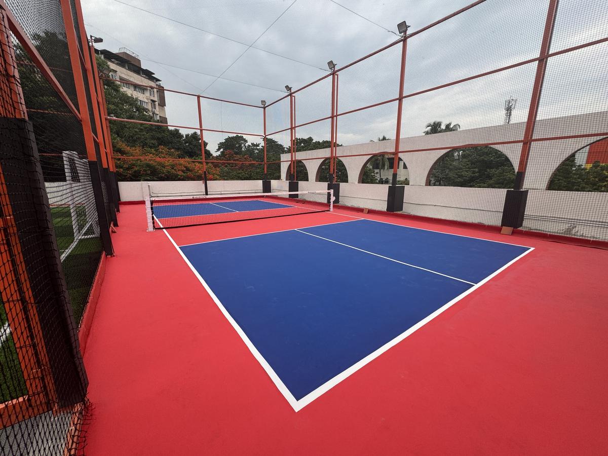 A view of the pickleball court at Huddle Up, Mahalingapuram