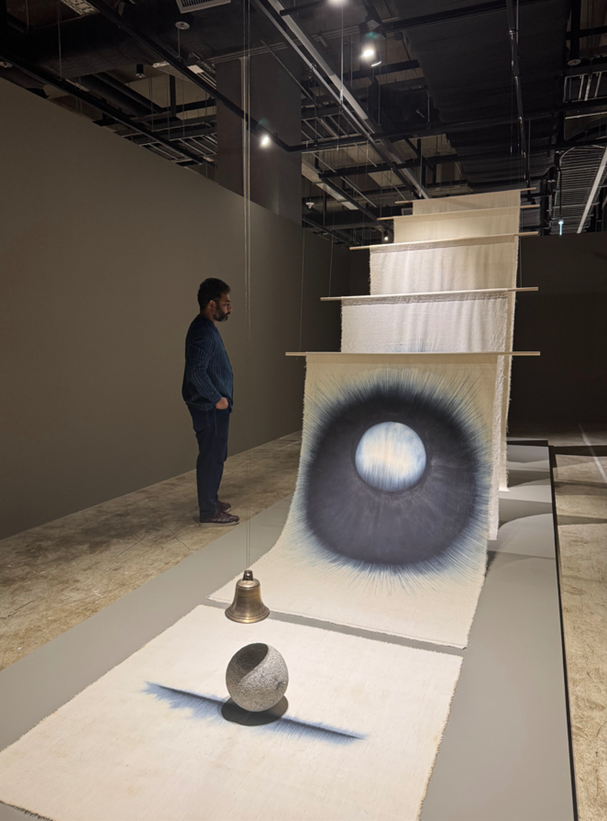 Artist Kaimurai’s almost indigo-dyed cloth installation