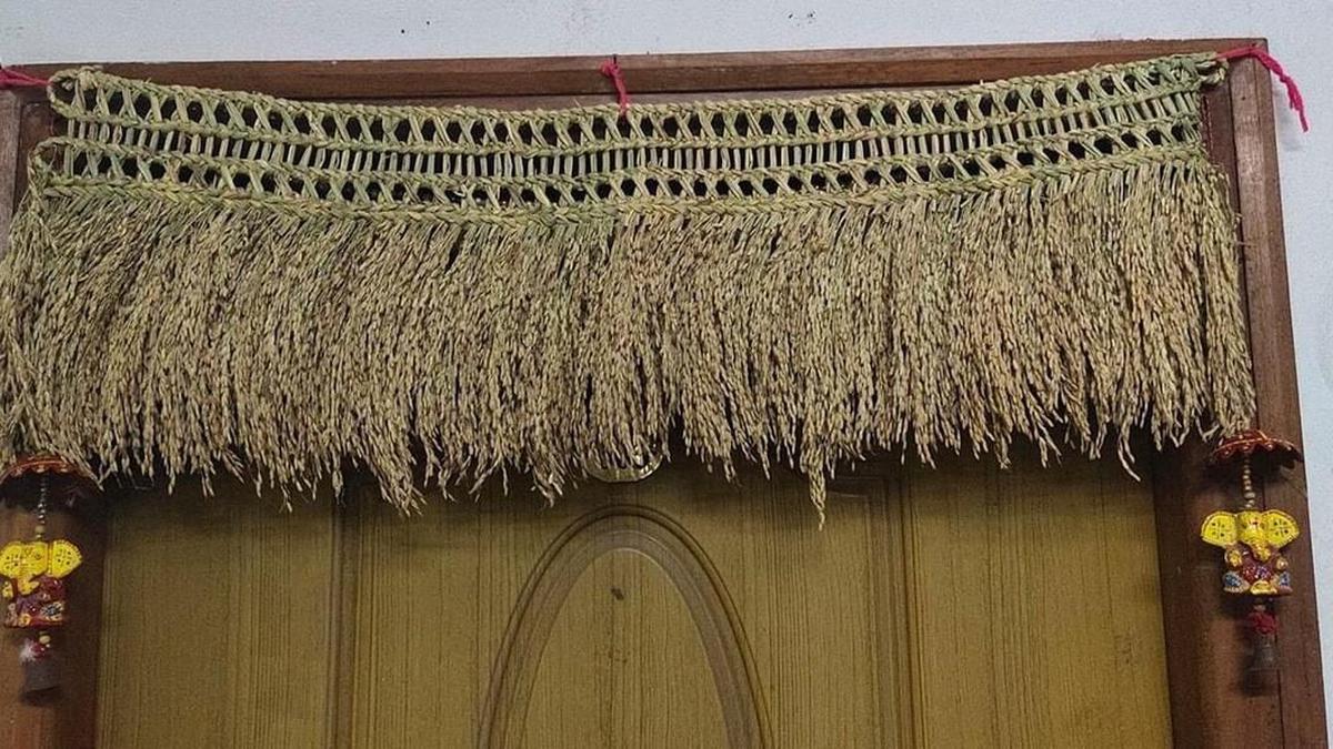 Women from Karnataka’s agricultural communities weave thorans with rice sheaves believed to ring in prosperity