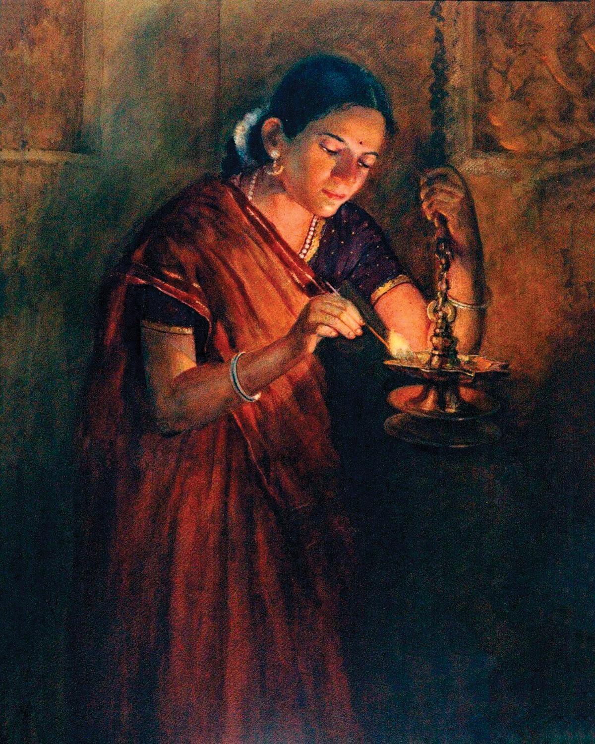 S.L. Haldankar, Divine Flame, early 20th century (watercolour on paper)