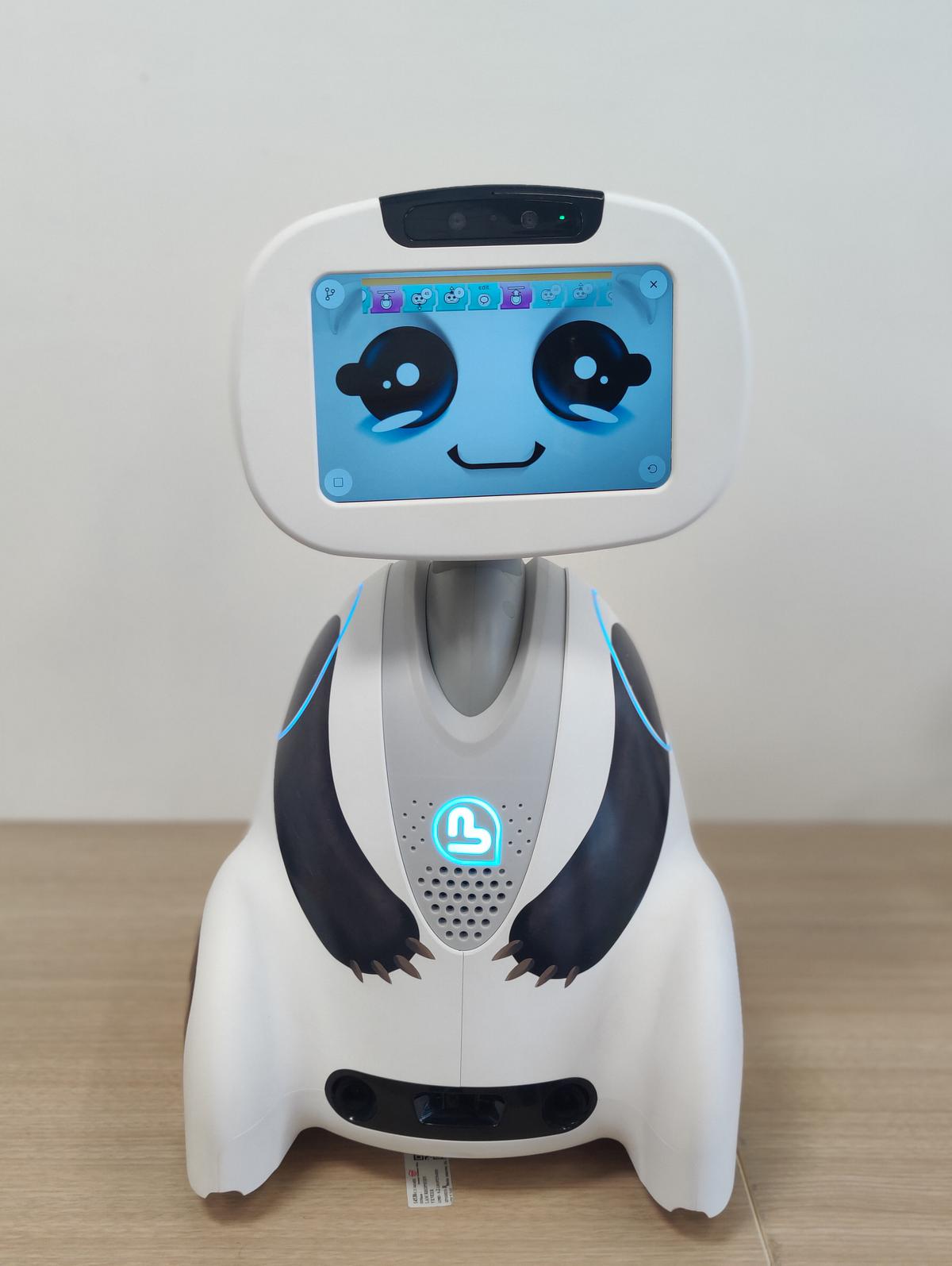 The bot has large affectionate and smiling eyes that give a tactile quality to human exchanges