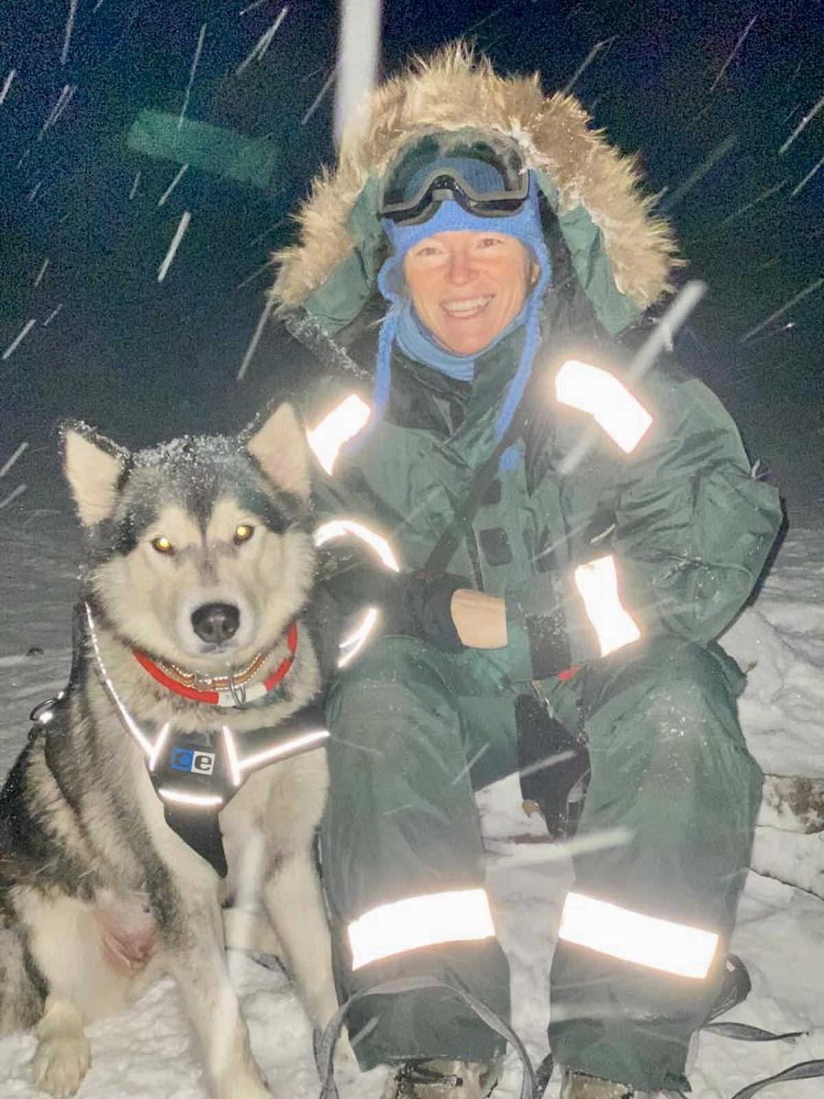 Strøm with her husky.