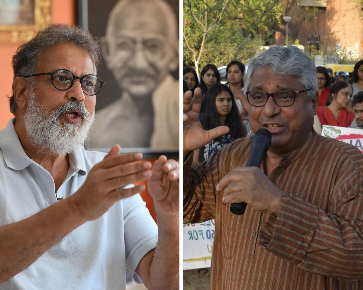 Tushar Gandhi and (right) Aditya Mukherjee 