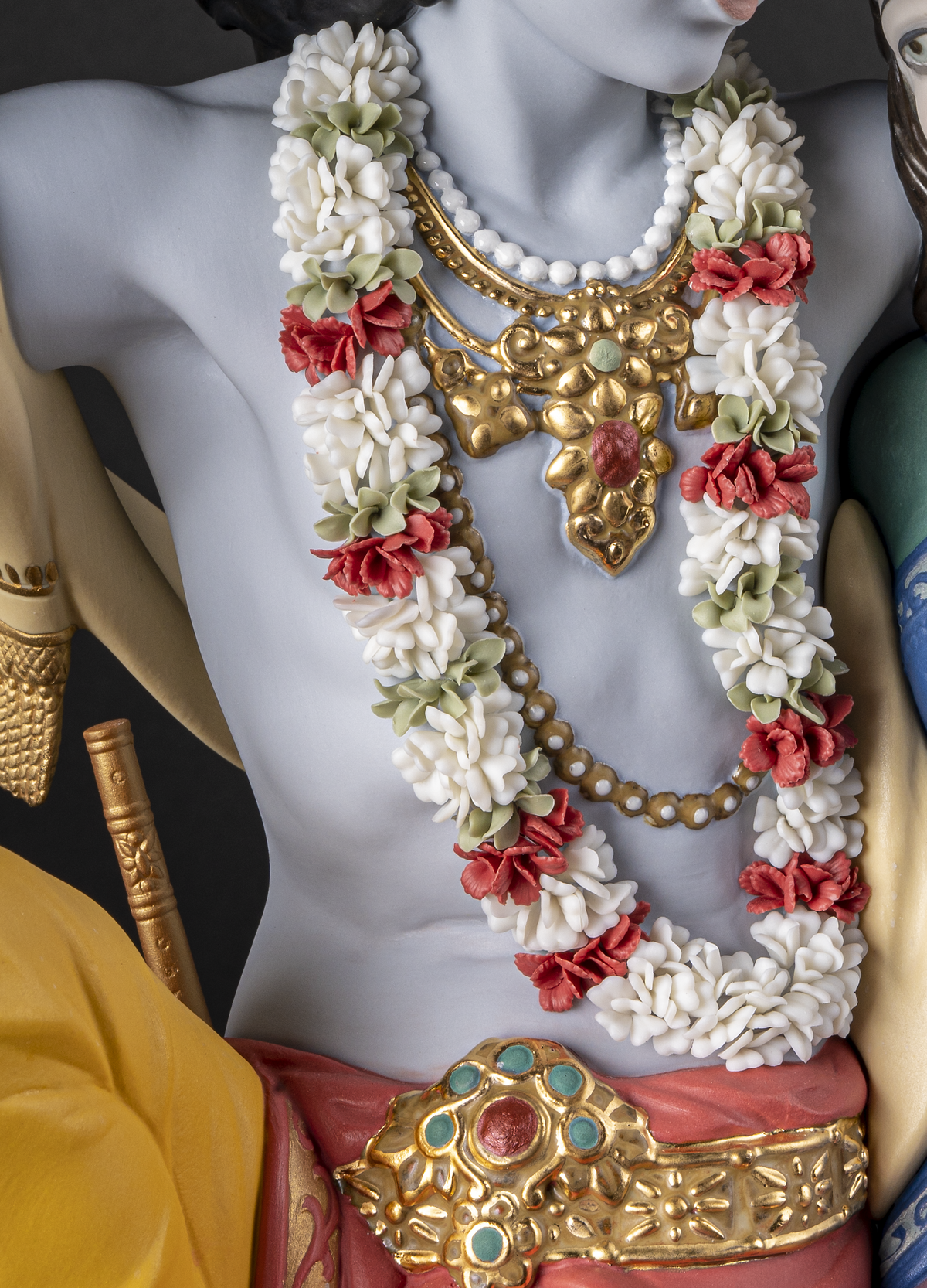 In the Radha-Krishna sculpture, each flower petal is made by hand and then positioned on the piece. 