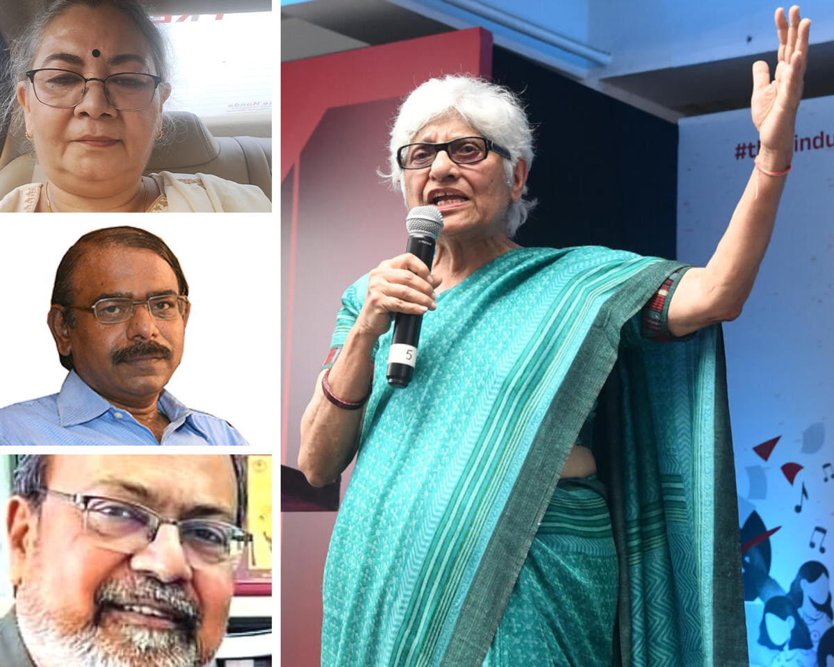 (Clockwise from top left) Journalists Monideepa Banerjie, Neerja Chowdhury, Snehashis Sur, and A.S. Panneerselvan 
