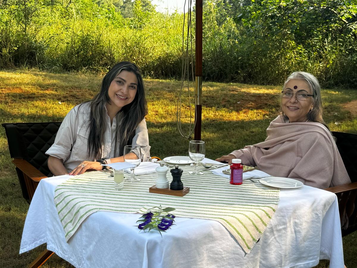 Shunali Khullar Shroff and her mother picnicking at the hotel in Ranthambore