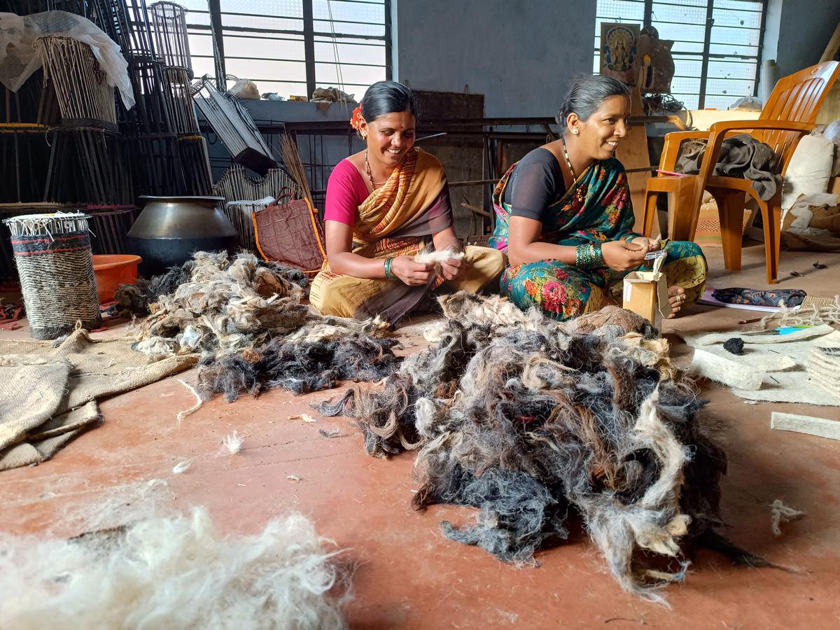 Kuruba women sorting wool in Karnataka