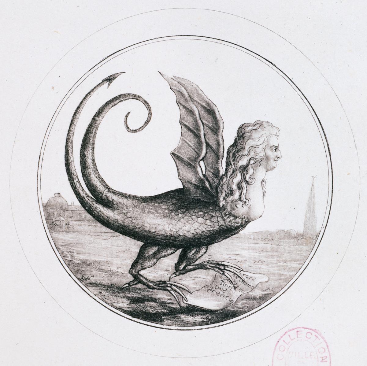 A 1791 caricature showing Marie Antoinette as a harpy tearing up the Constitution