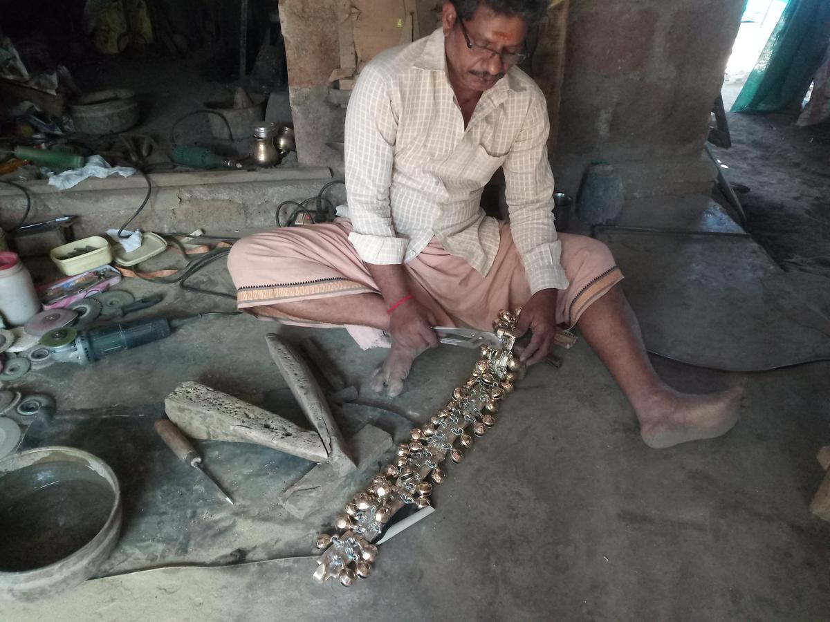 Coppersmith Sivanarayanan Mossari in his workshop