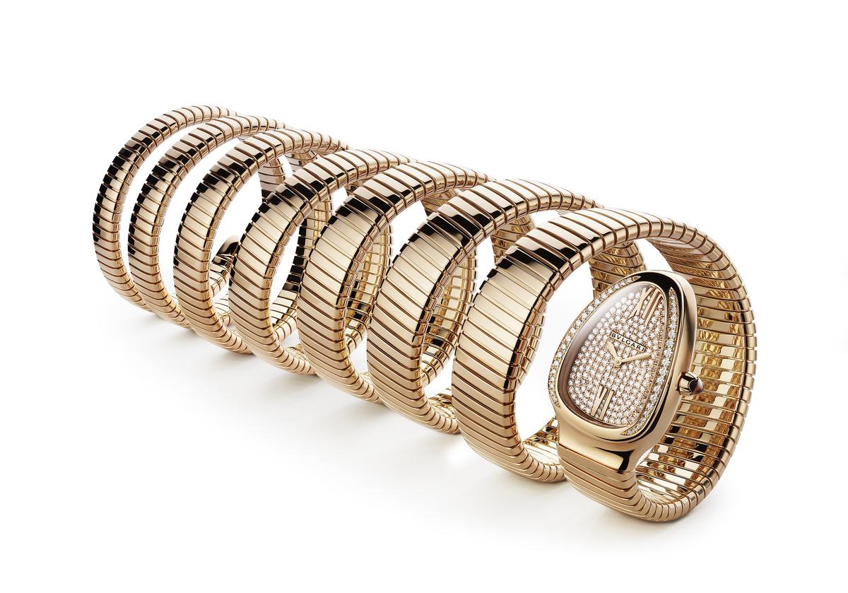 Rose gold seven-coil Serpenti watch bracelet