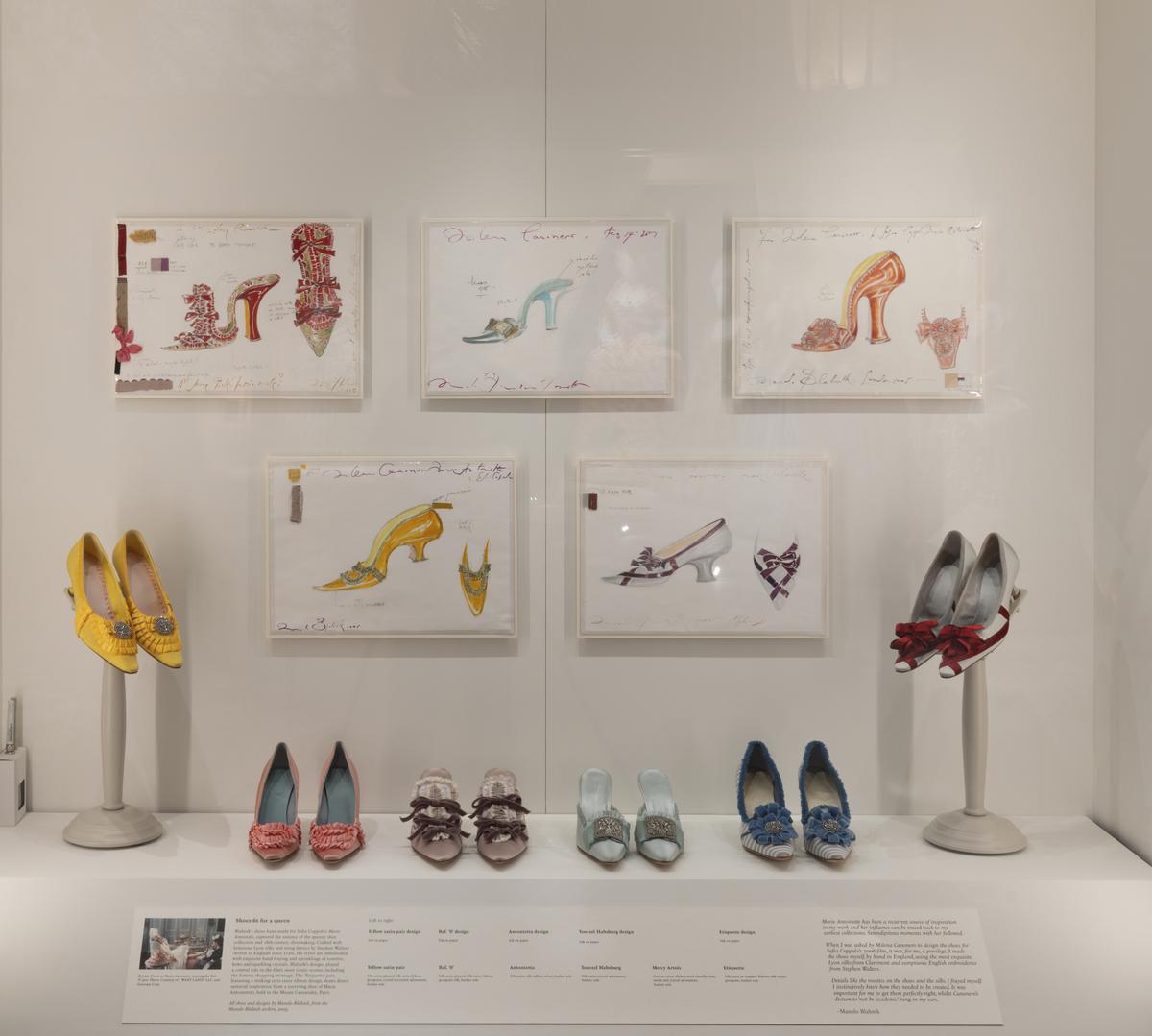 Manolo Blahnik’s sketches and custom shoes created for Sofia Coppola’s film Marie Antoinette.