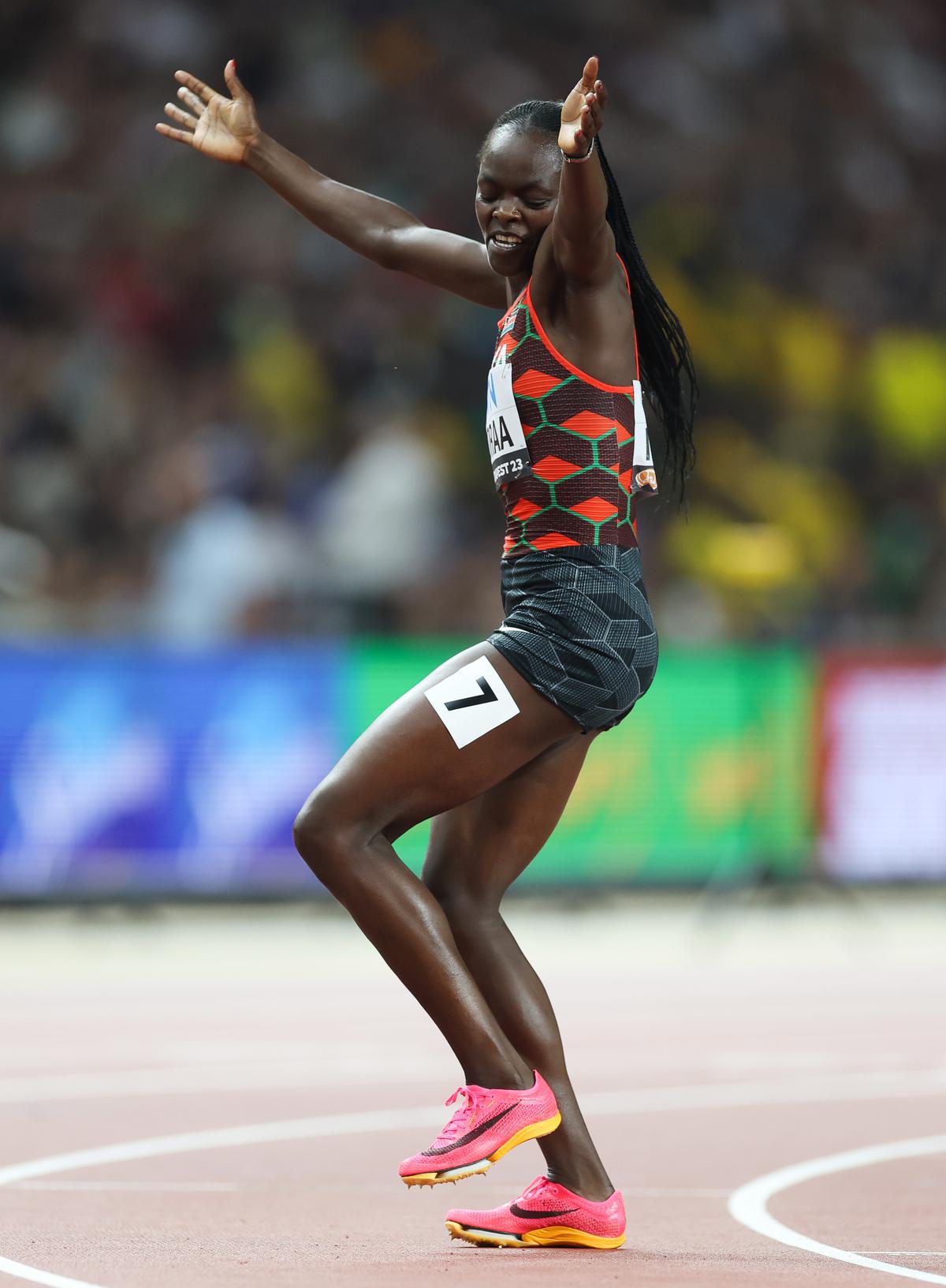 Gold medalist Mary Moraa doing her celebratory dance