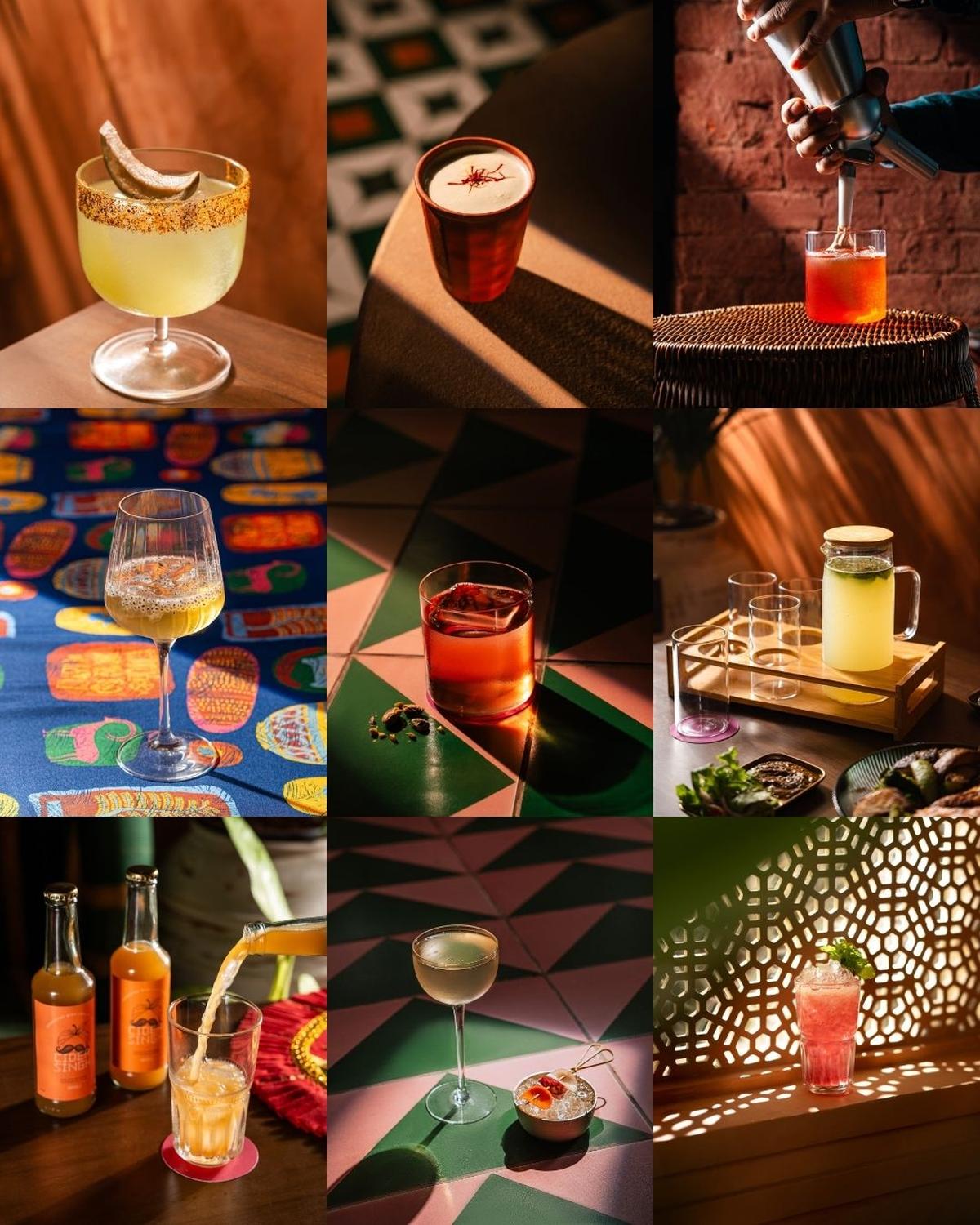Drinks from Kikli’s bar: (Left to right; top row) Ambi; Thand-ayi; and Jugaali Chaa
(Left to right; mid row) Rooh Royale; Patiala Pista; and Thand Rakh 
(Left to right; last row) Cider Singh; Brine Baaz; and Falsa Shalsa