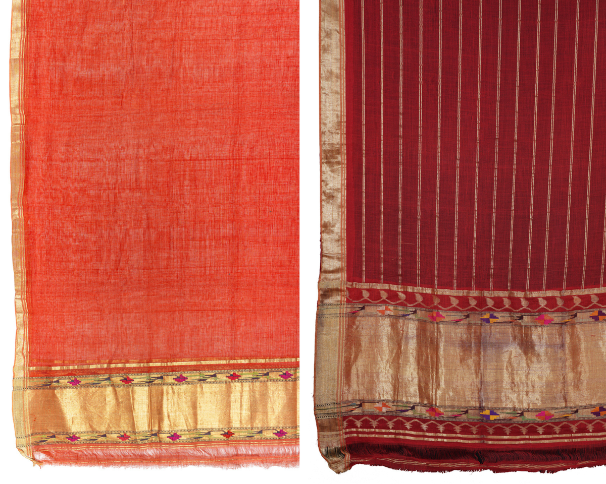 A shela (left) and a Paithani sari