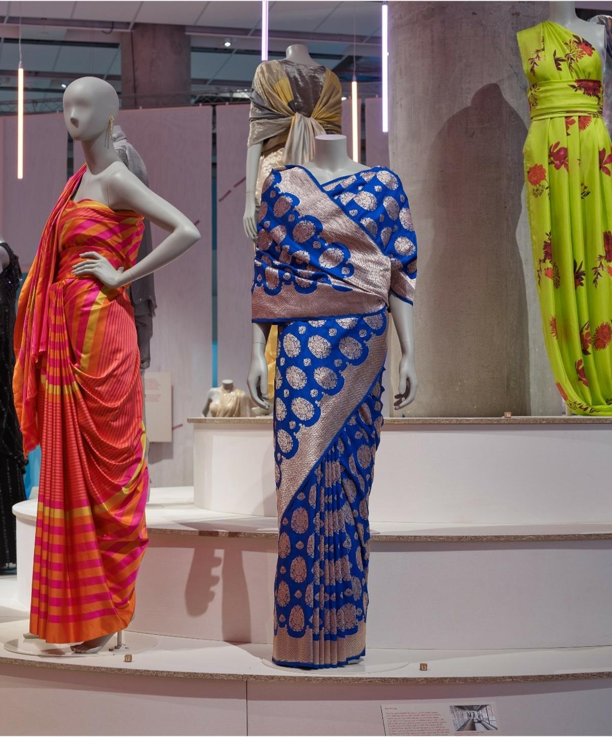 (From left) Raw Mango’s Ekori, Guler, and Folia saris