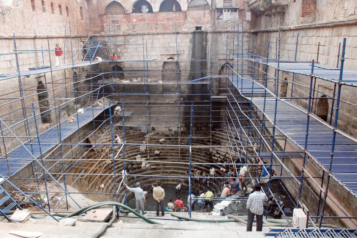 Conservation work in progress at the Nizamuddin Baoli