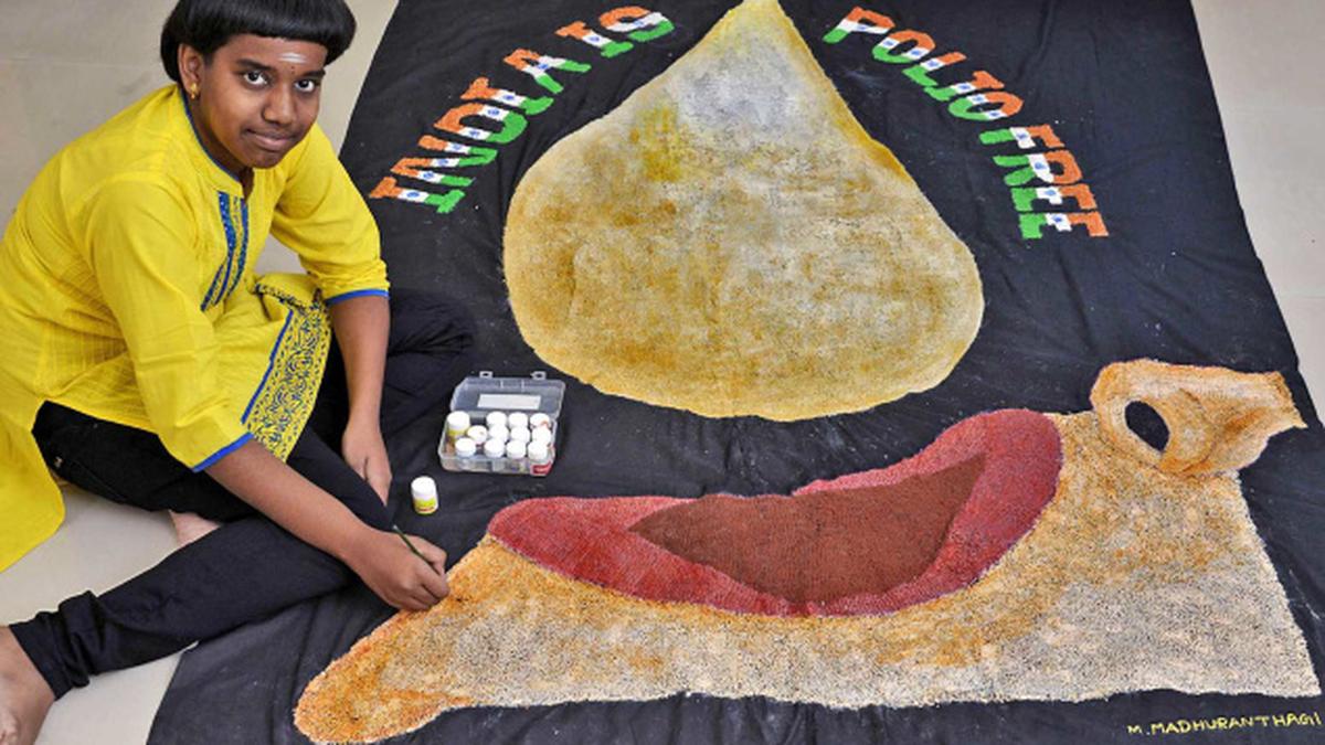 Girl creates pulse polio awareness with two lakh rice grains The Hindu