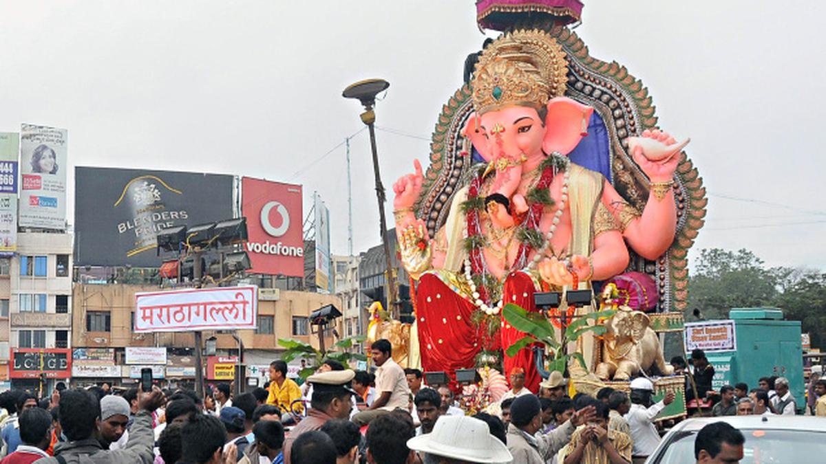 A celebratory send-off for Ganesha in Hubli - The Hindu