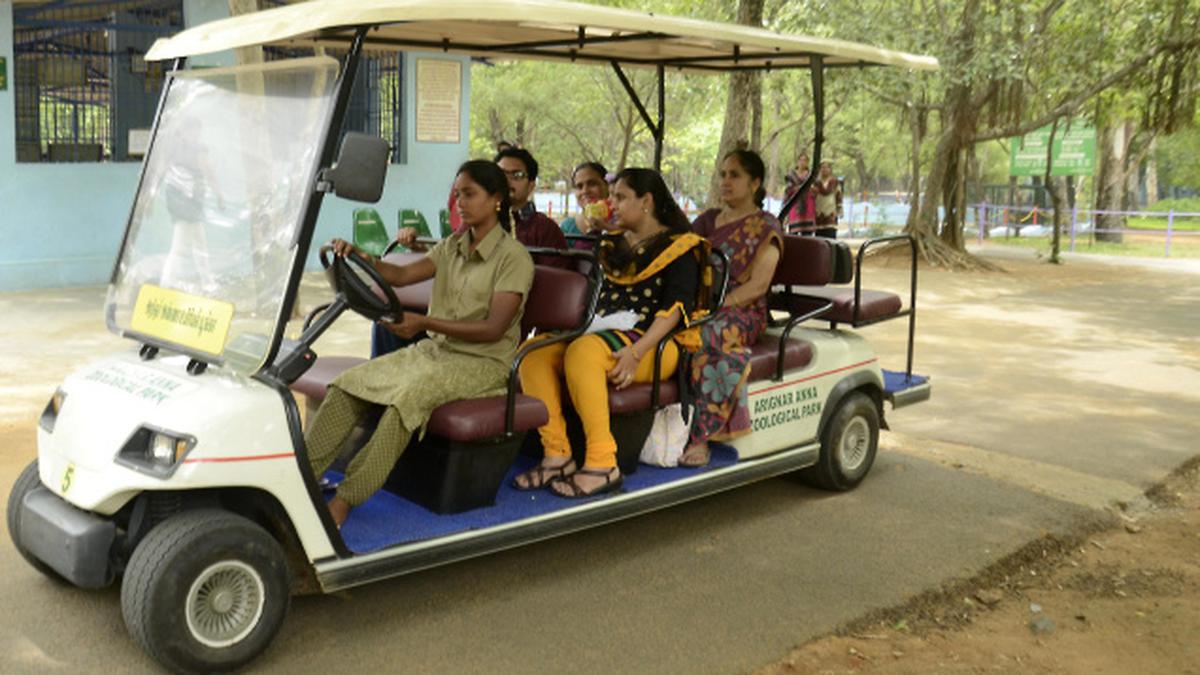 Women drive battery cars at Vandalur Zoo - The Hindu