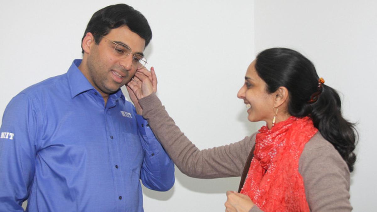 Grandmaster Viswanathan Anand of India with his wife Aruna Anand in  Chennai.