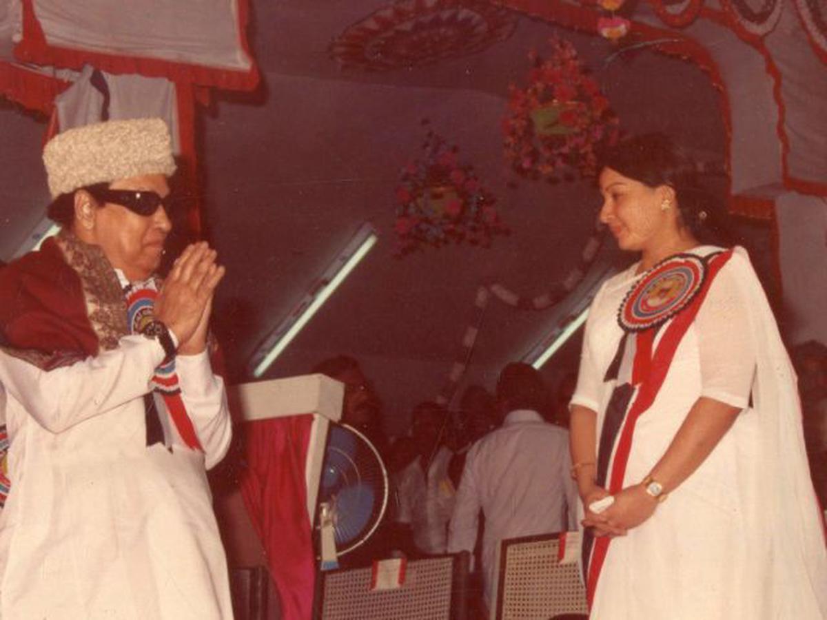 In this 1986 file photo, former Tamil Nadu Chief Minister and AIADMK founder M.G. Ramachandran greets the then propaganda secretary of the party, Jayalalithaa during an event in Madurai