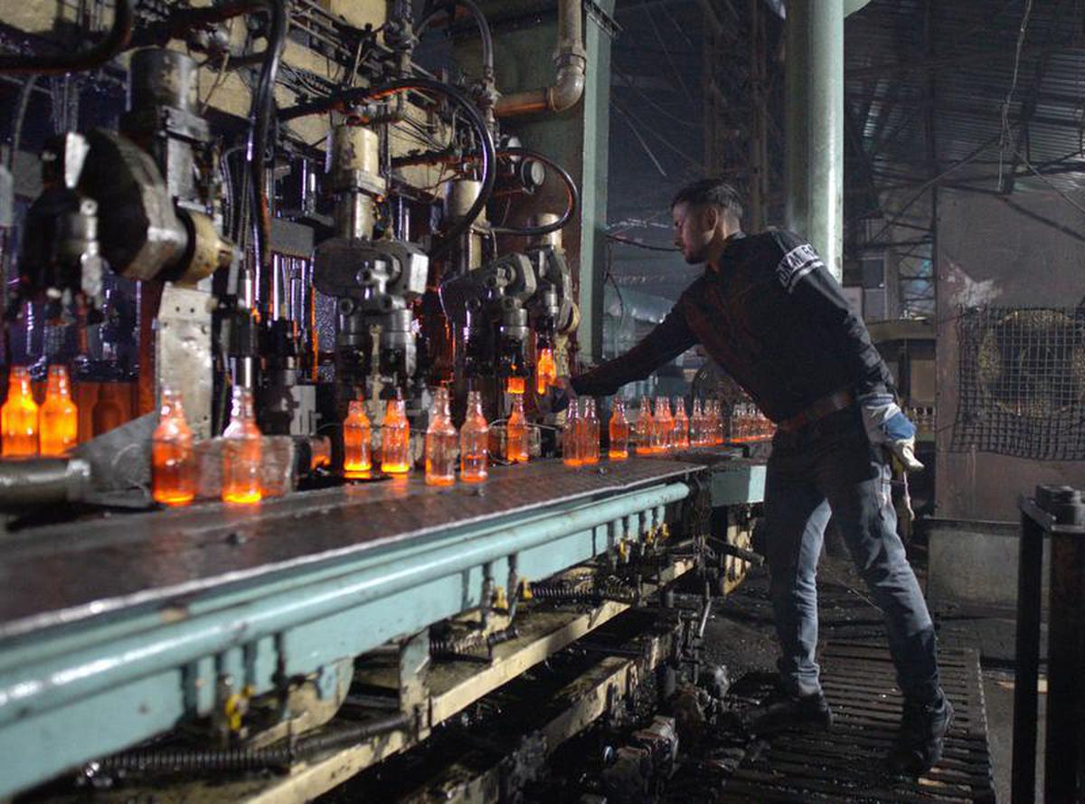 A mechanised glass bottle making factory in Firozabad, Uttar Pradesh. 
