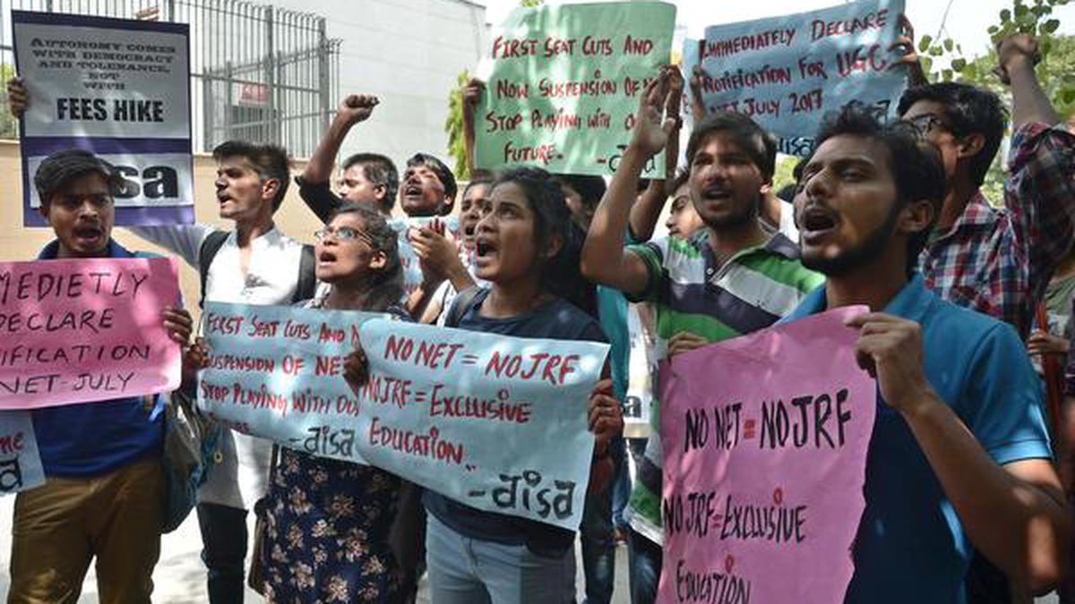 Students protest outside UGC office over NET exam - The Hindu