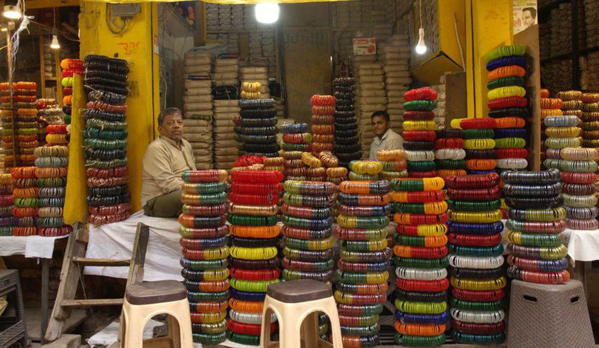 Bangle sellers await customers in Bohran Gali market, Uttar Pradesh.