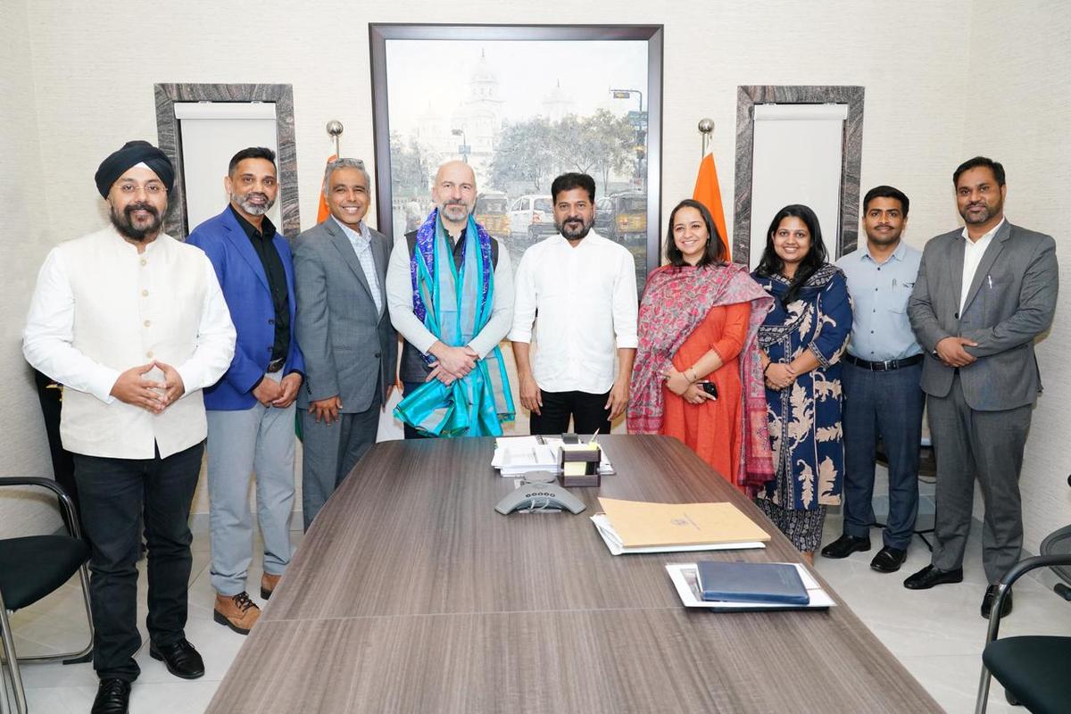 Uber Technologies chief executive officer Dara Khosrowshahi and team with Telangana Chief Minister A. Revanth Reddy in Hyderabad on May 13, 2026