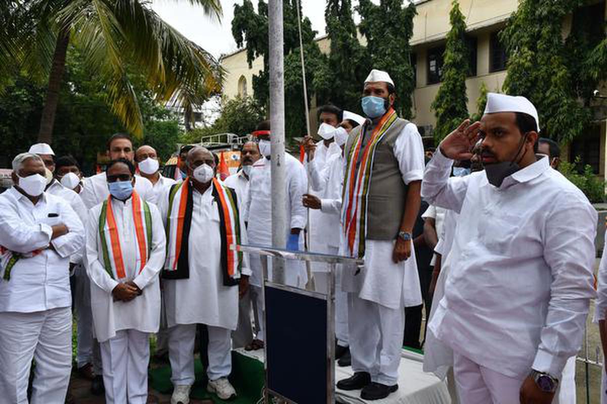Senior leaders of Telangana Pradesh Congress Committee celebrate Hyderabad Merger Day, in 2021.
