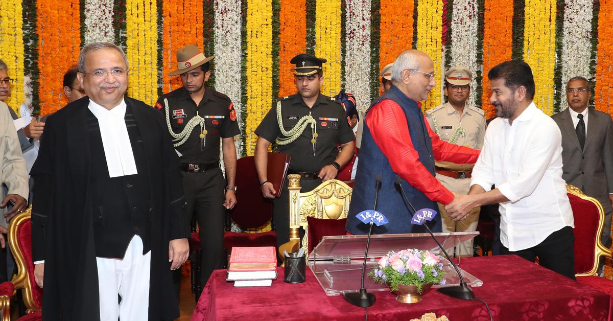 Chief Justice of the High Court of Telangana, Alok Aradhe, administered the oath of office to the newly appointed Governor, C. P. Radhakrishnan, in the presence of Chief Minister A. Revanth Reddy at a ceremony held in Raj Bhavan, Hyderabad on March 20, 2024.