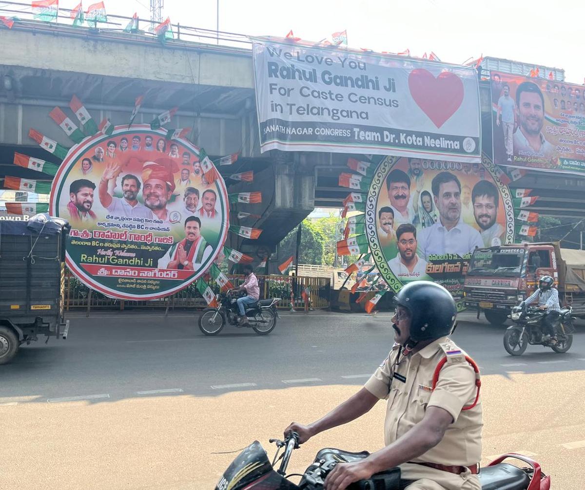 Posters welcoming Congress leader Rahul Gandhi were seen from Begumpet airport in Hyderabad on Tuesday (November 5, 2024).