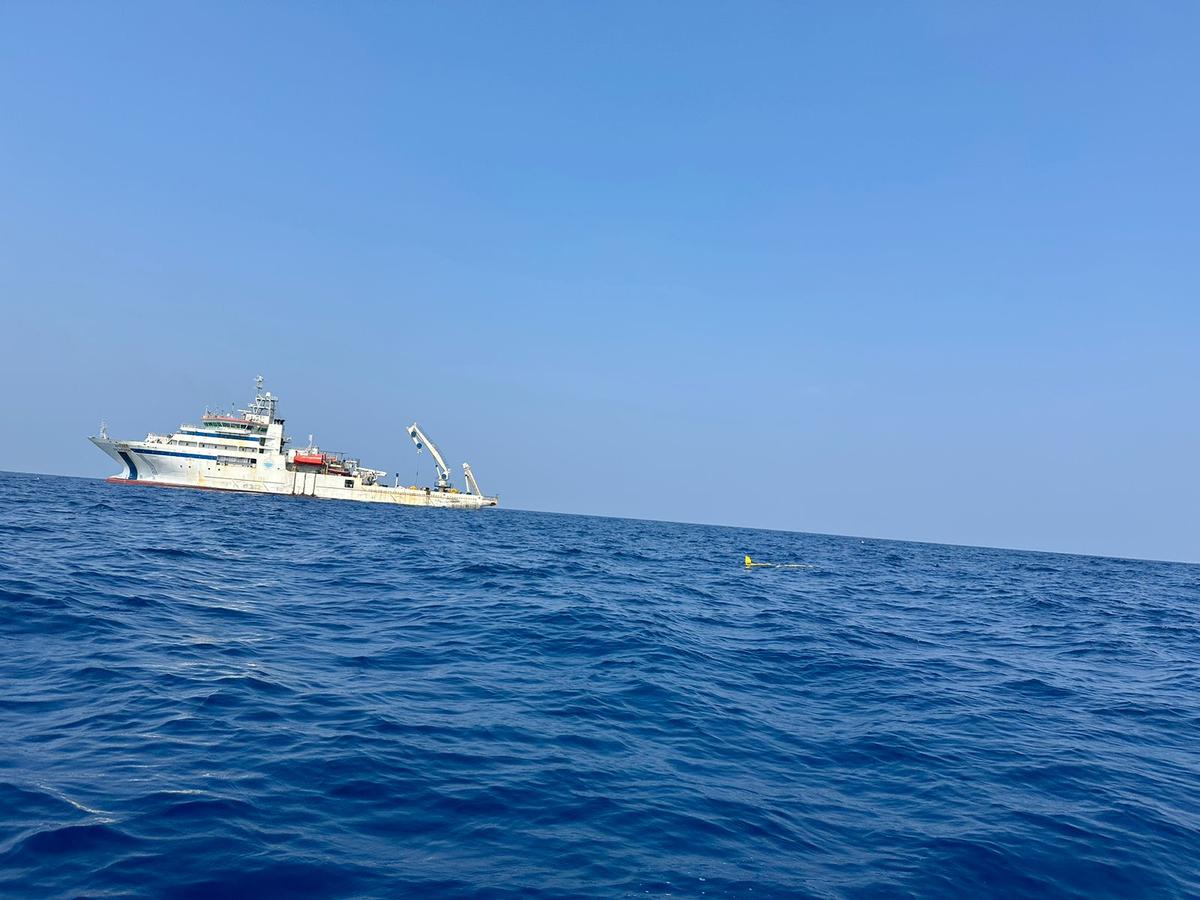 An INCOIS glider launched from research ship, into Arabian Sea